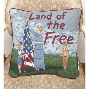 Vtg Riverdale Throw Pillow PATRIOTIC LAND-OF-THE-FREE Tapestry RARE HTF pretty